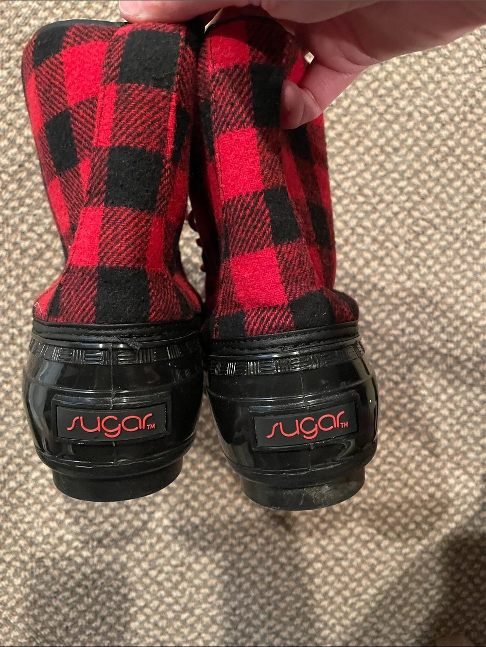 Women’s Red Plaid Waterproof Winter Boots